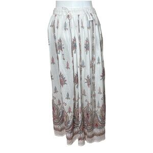 Royal Paisley Embroidered White and red Maxi Skirt L